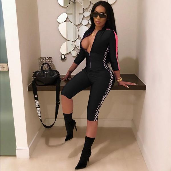 women's jumpsuits & rompers ahvit sides plaid printed skinny playsuits front zipper o neck three quarter sleeve romper striped patchwor, Black;white
women's jumpsuits & rompers ahvit sides plaid printed skinny playsuits front zipper o neck three quarter sleeve romper striped patchwor, Black;white