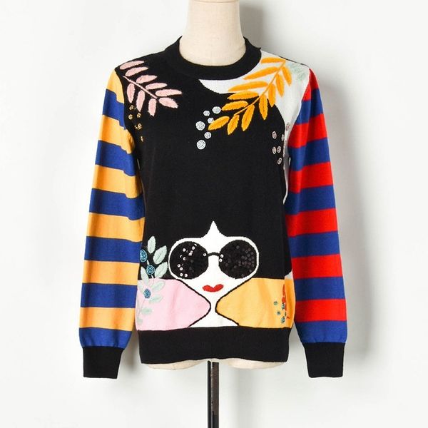 winter contrast striped sleeve embroidery leaves beaded sequins sunglasses girls knit sweater c-331 210522, White;black
winter contrast striped sleeve embroidery leaves beaded sequins sunglasses girls knit sweater c-331 210522, White;black