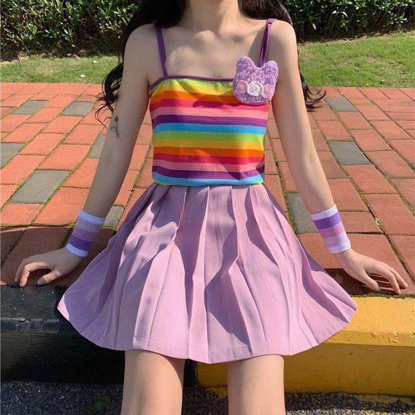 skirts summer suit female student korean version loose rainbow strip small sling + high waist pleated skirt hyuna style two-piece tide, Black
skirts summer suit female student korean version loose rainbow strip small sling + high waist pleated skirt hyuna style two-piece tide, Black