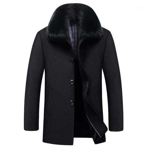 men's wool & blends middle and old business casual coat in winter, Black