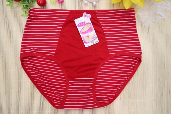 classic large pocket polyester cotton stripe medium high waist briefs, Black;pink