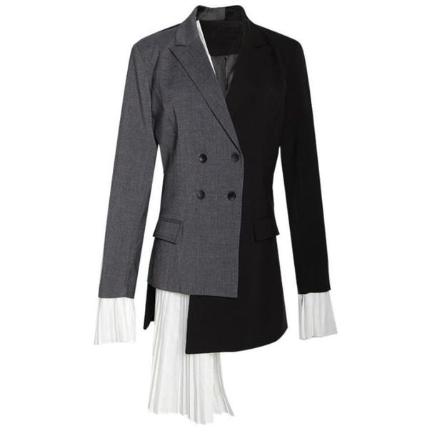 autumn fashion suit jacket women cotton wild asymmetric patchwork slim double breasted blazer women's suits & blazers, White;black
autumn fashion suit jacket women cotton wild asymmetric patchwork slim double breasted blazer women's suits & blazers, White;black
