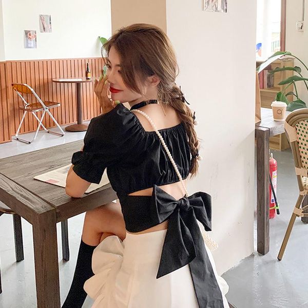 women's blouses & shirts bow bandage slim short blouse women backless crop puff sleeve square collar shirt 2021 blusas mujer, White
women's blouses & shirts bow bandage slim short blouse women backless crop puff sleeve square collar shirt 2021 blusas mujer, White
