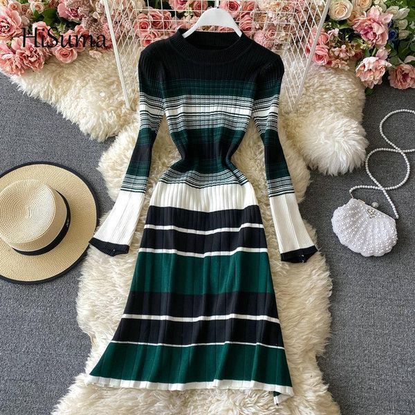 casual dresses hisuma 2021 autumn winter women striped o-neck long sleeve knitted fairy dress female elegant sweater a-line, Black;gray
casual dresses hisuma 2021 autumn winter women striped o-neck long sleeve knitted fairy dress female elegant sweater a-line, Black;gray