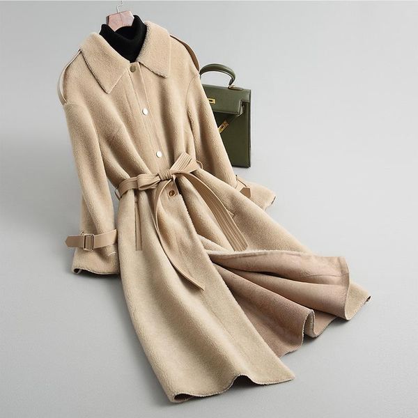 women's fur & faux elegant cashmere coat long square collar slim fitting wool jacket female single breasted double-faced camel outwear, Black
women's fur & faux elegant cashmere coat long square collar slim fitting wool jacket female single breasted double-faced camel outwear, Black