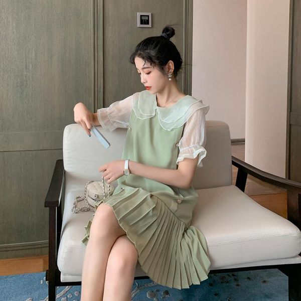 508# maternity dress summer cotton sweet green color short sleeves loose stylish pregnant women mom dresses, White
508# maternity dress summer cotton sweet green color short sleeves loose stylish pregnant women mom dresses, White