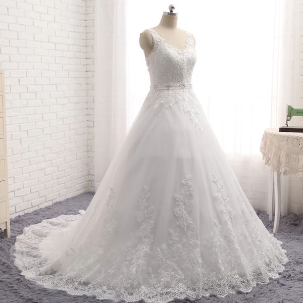 v neck tulle wedding dresses 2021 applique lace sashes a-line backless floor length sleeveless bridal dress vestido de noiva, White
v neck tulle wedding dresses 2021 applique lace sashes a-line backless floor length sleeveless bridal dress vestido de noiva, White