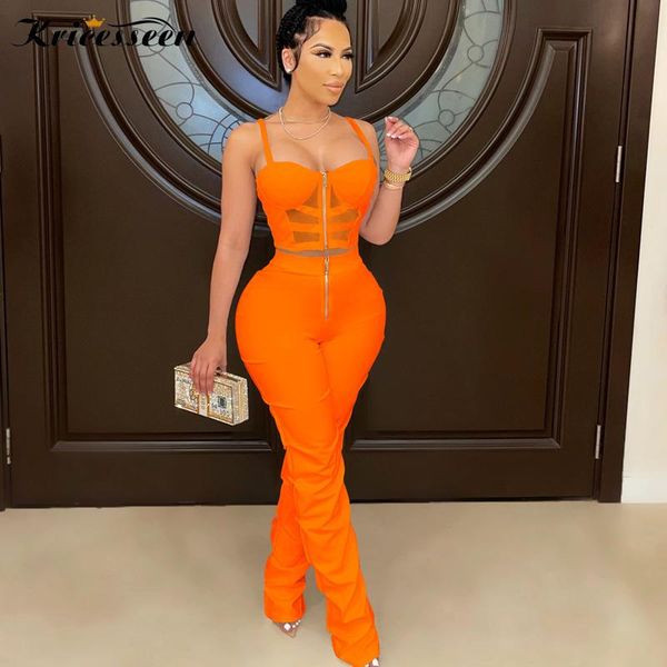 women's two piece pants kricesseen solid orange 2 pieces pant set women mesh patchwork tank and zipper details long suit clubwear, White
women's two piece pants kricesseen solid orange 2 pieces pant set women mesh patchwork tank and zipper details long suit clubwear, White