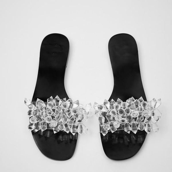 european and american summer flat slippers women's shoes transparent beaded inlaid all match flip-flops zapatos mujer, Black
european and american summer flat slippers women's shoes transparent beaded inlaid all match flip-flops zapatos mujer, Black