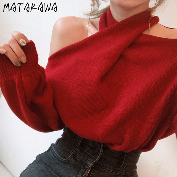 matakawa french elegant cross halter design women's sweater strapless korean pull femme loose lantern sleeve knitted sweaters 210513, White;black
matakawa french elegant cross halter design women's sweater strapless korean pull femme loose lantern sleeve knitted sweaters 210513, White;black