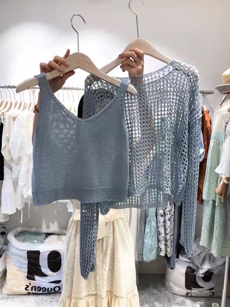 women's t shirt south korea dongdamen 2021 autumn v-neck vt sling + hollow mh knitted blouse two piece set women's fashion, White
women's t shirt south korea dongdamen 2021 autumn v-neck vt sling + hollow mh knitted blouse two piece set women's fashion, White