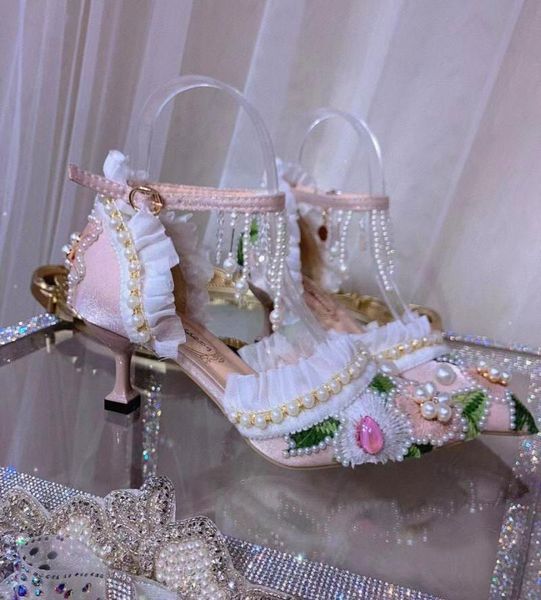 dress shoes sweet woolen flower with pearl high heels woman beads tassel ankle strap pointed toe cup pink satin wedding pump, Black
dress shoes sweet woolen flower with pearl high heels woman beads tassel ankle strap pointed toe cup pink satin wedding pump, Black