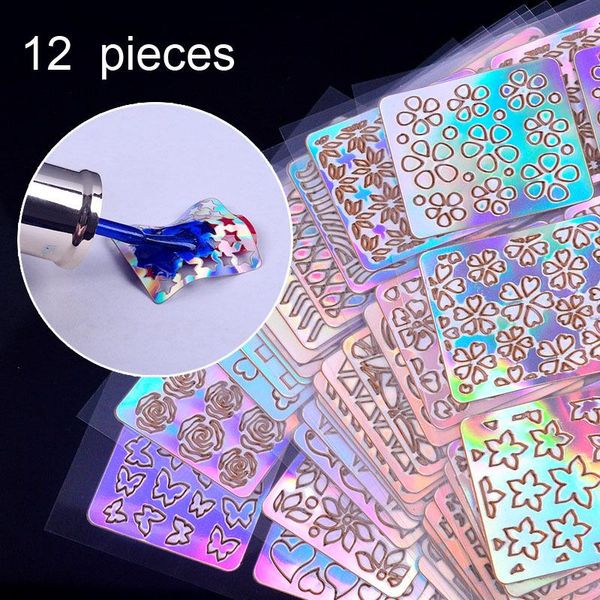 12pc mix designs diy hollow nail stickers printing polish glue art decorations laser template sticker painted & decals, Black
12pc mix designs diy hollow nail stickers printing polish glue art decorations laser template sticker painted & decals, Black