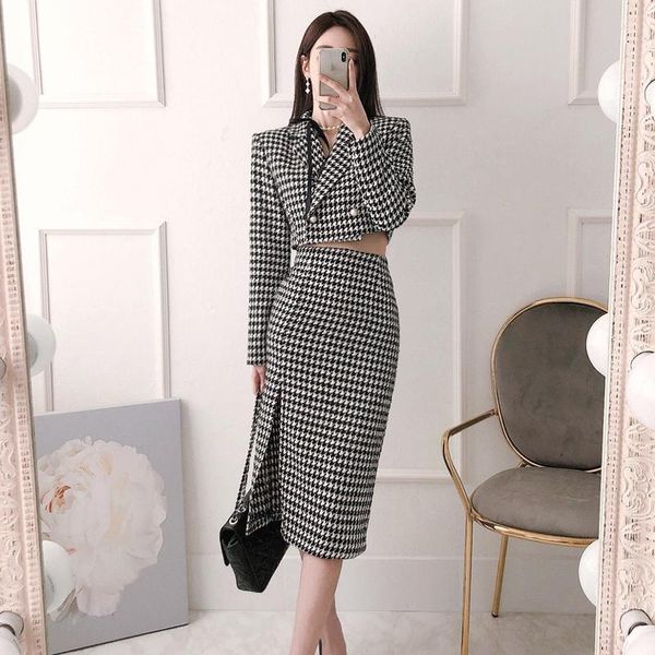two piece dress vintage houndstooth skirt set women's elegant two-piece autumn/winter korean clothing blazer jacket split package hip, White
two piece dress vintage houndstooth skirt set women's elegant two-piece autumn/winter korean clothing blazer jacket split package hip, White