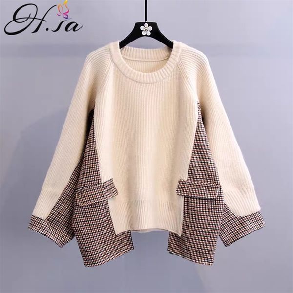 sueter mujer women sweater and pullovers plaid pocket patchwork knitted sweaters oversized beige jumpers loose 210430, Black;gray
sueter mujer women sweater and pullovers plaid pocket patchwork knitted sweaters oversized beige jumpers loose 210430, Black;gray