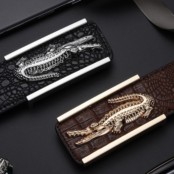 men's crocodile belt head punching smooth buckle business leisure device for young people, Black;brown
men's crocodile belt head punching smooth buckle business leisure device for young people, Black;brown