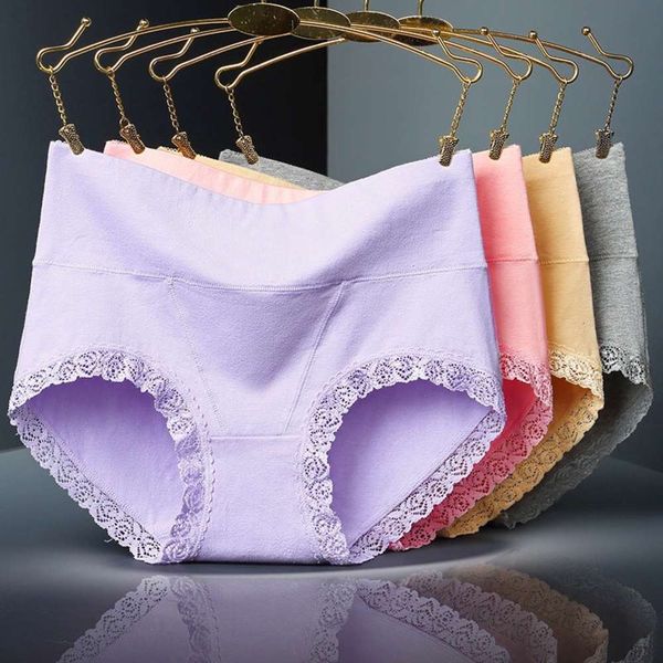 pure cotton medium high waist size lace briefs, Black;pink