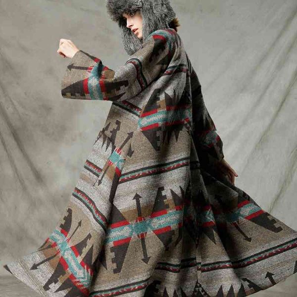 women's wool & blends original design women autumn winter vintage national trend oversized long coat indian totem print warm belted en, Black
women's wool & blends original design women autumn winter vintage national trend oversized long coat indian totem print warm belted en, Black
