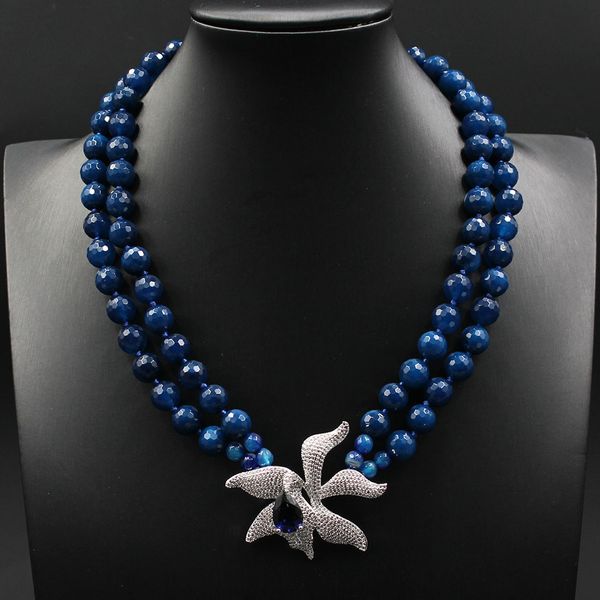 guaiguai jewelry 2 strands blue agate necklace cz flower pendant for women real gems stone lady fashion jewellery, Silver
guaiguai jewelry 2 strands blue agate necklace cz flower pendant for women real gems stone lady fashion jewellery, Silver