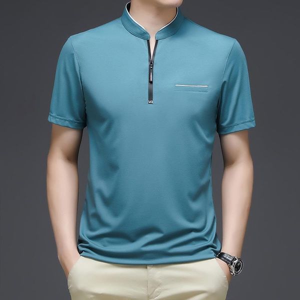 men's polos stand collar with zipper shirts men short sleeve black blue casual comfy viscose male korean fashion clothing summer, White;black
men's polos stand collar with zipper shirts men short sleeve black blue casual comfy viscose male korean fashion clothing summer, White;black