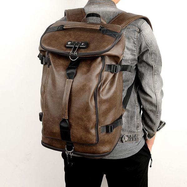 casual backpack men's fashion trend men leather travel bag large capacity college student school with code lock
casual backpack men's fashion trend men leather travel bag large capacity college student school with code lock