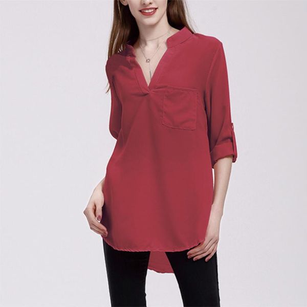 fashion long-sleeved rolled up sleeves chiffon blouse women casual solid v-neck pocket design autumn clothing women's blouses & shirts, White
fashion long-sleeved rolled up sleeves chiffon blouse women casual solid v-neck pocket design autumn clothing women's blouses & shirts, White