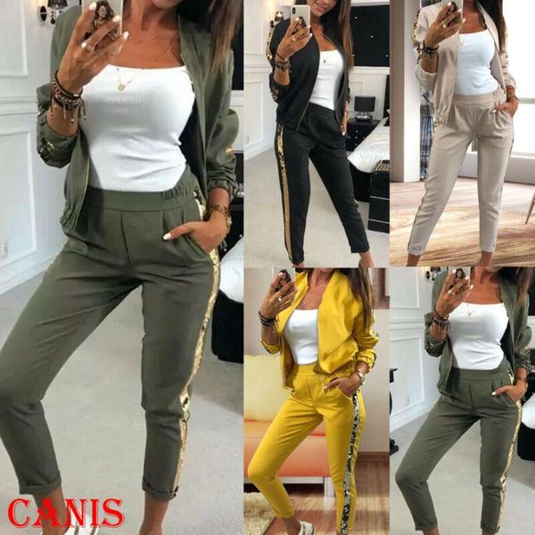 women's suits & blazers american women 2pcs zipper up tracksuit sweatshirt pants set sport jogging casual suit, White;black
women's suits & blazers american women 2pcs zipper up tracksuit sweatshirt pants set sport jogging casual suit, White;black