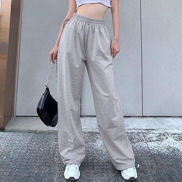 women's pants & capris casual loose baggy sweatpants women gray letter print high waist drawstring long trousers pocket summer, Black;white