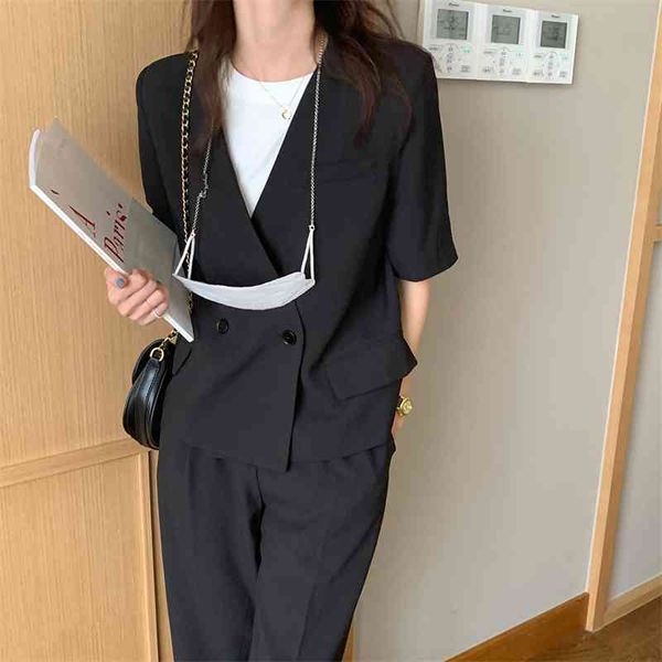 women's two piece pants black solid short sleeves plus summer v-neck gentle blazers +ol loose casual straight suits sets mf0s, White
women's two piece pants black solid short sleeves plus summer v-neck gentle blazers +ol loose casual straight suits sets mf0s, White