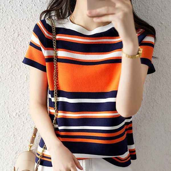 women's t-shirt ljsxls striped knitted 2021 summer loose short sleeve t shirt women elasticity soft o-neck pullovers femme, White
women's t-shirt ljsxls striped knitted 2021 summer loose short sleeve t shirt women elasticity soft o-neck pullovers femme, White