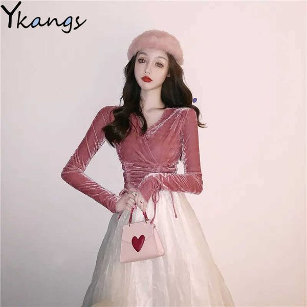 v-neck velvet pullover t-shirt spring women long sleeve crop lace up short clothes korea style fashion streetwear 210619, White
v-neck velvet pullover t-shirt spring women long sleeve crop lace up short clothes korea style fashion streetwear 210619, White