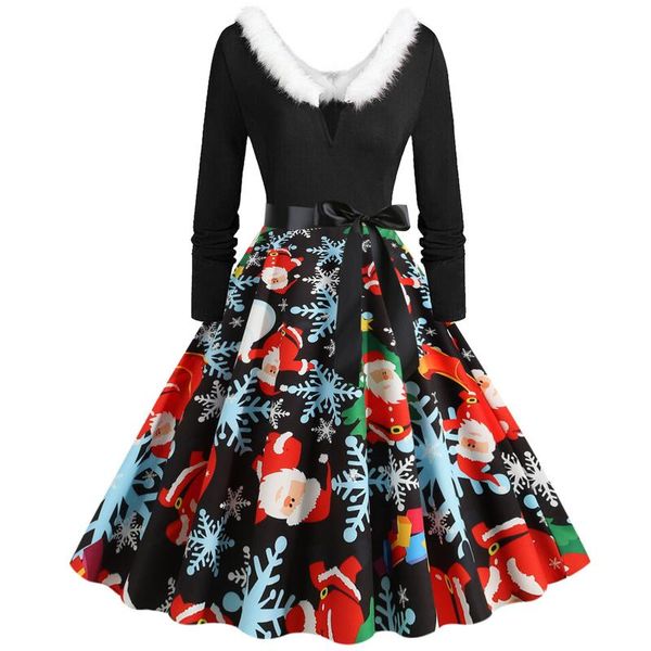 women's hoodies & sweatshirts women christmas dress vintage printed v-neck long sleeve elegant fur winter midi xmas party costume vesti, Black
women's hoodies & sweatshirts women christmas dress vintage printed v-neck long sleeve elegant fur winter midi xmas party costume vesti, Black