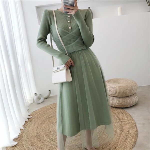 casual dresses autumn winter mesh patchwork knitting women's a-line 2021 high waist long sleeve buttons chic sweater dress female, Black;gray
casual dresses autumn winter mesh patchwork knitting women's a-line 2021 high waist long sleeve buttons chic sweater dress female, Black;gray