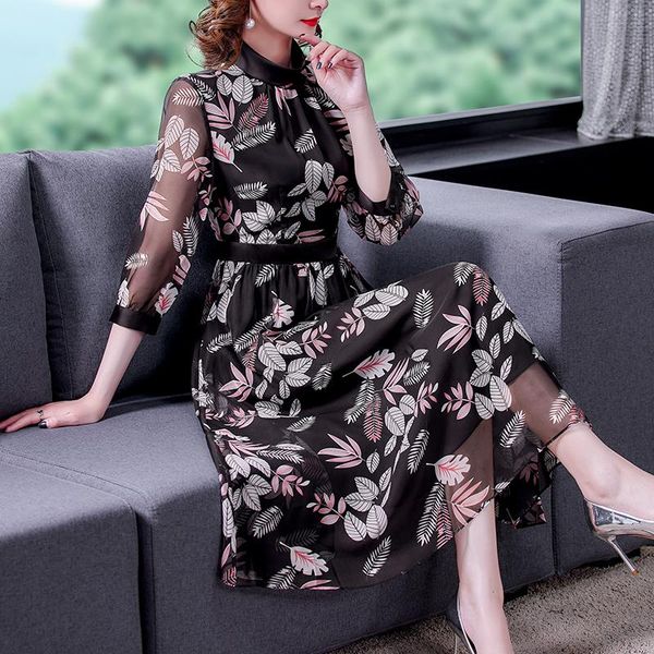 casual dresses chiffon loose plus size women's mid-length dress fashion long sleeve lace printing o-neck autumn houthion, Black;gray
casual dresses chiffon loose plus size women's mid-length dress fashion long sleeve lace printing o-neck autumn houthion, Black;gray