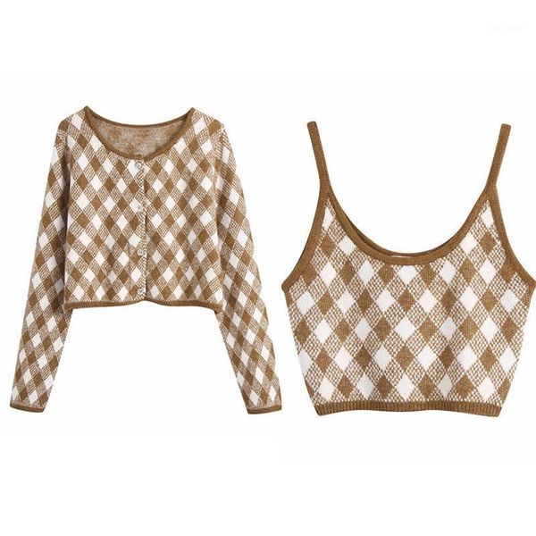 women's tracksuits women autumn plaid vintage suits 2-piece sets cardigans sweaters and vest female fashion loose short two-piece cloth, Gray
women's tracksuits women autumn plaid vintage suits 2-piece sets cardigans sweaters and vest female fashion loose short two-piece cloth, Gray