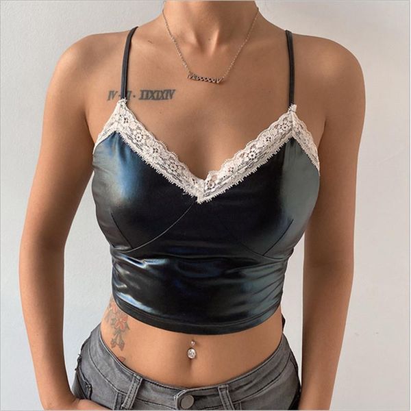 women camisole summer lace leather patchwork sleeveless solid color v-neck crop new fashion casual camis, White
women camisole summer lace leather patchwork sleeveless solid color v-neck crop new fashion casual camis, White