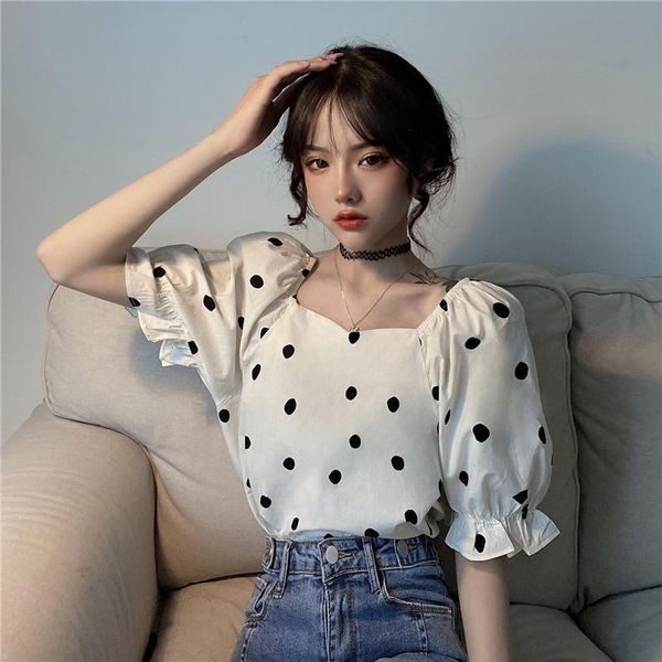 women's t-shirt fashion brand square collar puff sleeve woman tshirts korean clothing loose polka dot ladies summer hipster tees, White
women's t-shirt fashion brand square collar puff sleeve woman tshirts korean clothing loose polka dot ladies summer hipster tees, White