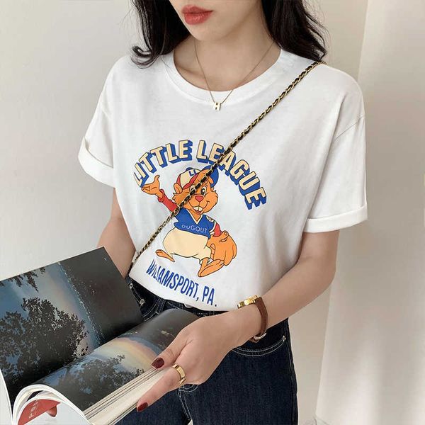 cotton short sleeve t-shirt female bear printing summer easing loose round nexk sweet tee 210706, White
cotton short sleeve t-shirt female bear printing summer easing loose round nexk sweet tee 210706, White