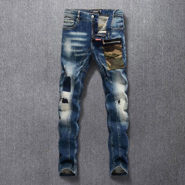 men's jeans ly streetwear fashion men retro blue camouflage pocket designer ripped spliced hip hop denim punk biker pants
men's jeans ly streetwear fashion men retro blue camouflage pocket designer ripped spliced hip hop denim punk biker pants