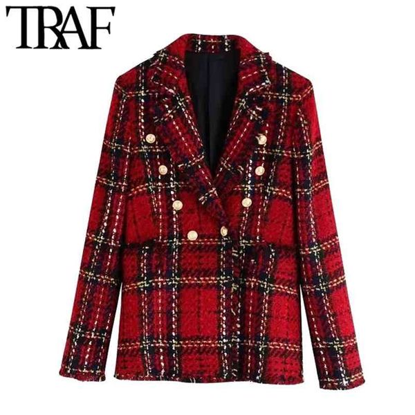 women fashion double breasted tweed check blazer coat vintage long sleeve frayed tassel female outwear chic 210507, White;black
women fashion double breasted tweed check blazer coat vintage long sleeve frayed tassel female outwear chic 210507, White;black