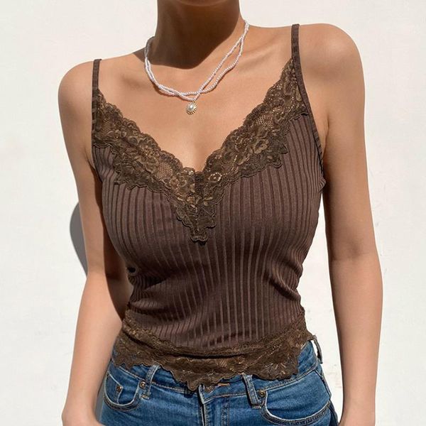 brown lace trim ribbed women camis summer v neck vest vintage 90s y2k crop gobincore fairy grunge, White
brown lace trim ribbed women camis summer v neck vest vintage 90s y2k crop gobincore fairy grunge, White