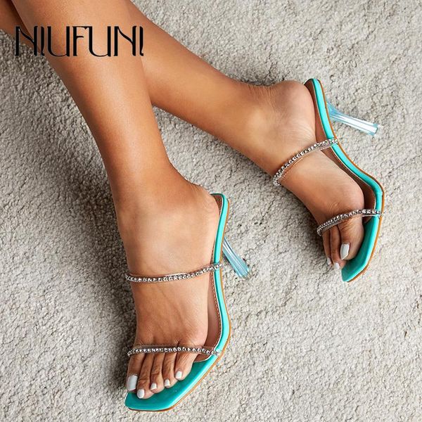 slippers niufuni summer pvc transparent rhinestone chain square toe open sequined women's sandals crystal stiletto high heels slides, Black
slippers niufuni summer pvc transparent rhinestone chain square toe open sequined women's sandals crystal stiletto high heels slides, Black