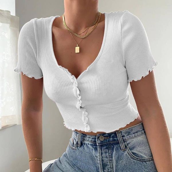 women's tracksuits 2021 solid color t-shirts v-neck ribbed short-sleeve button short tshirt camisetas mujer, Gray
women's tracksuits 2021 solid color t-shirts v-neck ribbed short-sleeve button short tshirt camisetas mujer, Gray