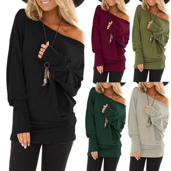 women's t-shirt womens autumn long sleeve pure skew solid collar casual t shirt blouse, White
women's t-shirt womens autumn long sleeve pure skew solid collar casual t shirt blouse, White
