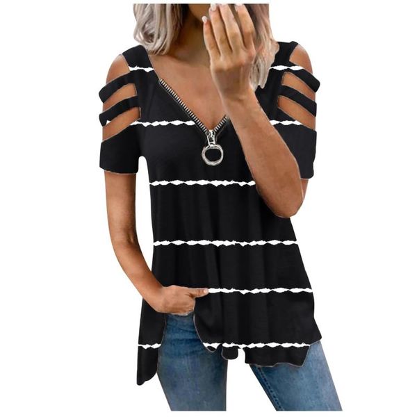 women's t-shirt women with zipper v-neck stripe color hollow short sleeve fold casual loose streetwear shirt camisa mujer #tg1, White
women's t-shirt women with zipper v-neck stripe color hollow short sleeve fold casual loose streetwear shirt camisa mujer #tg1, White