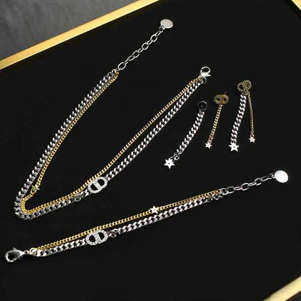 luxury designer fashion necklace dijia cd star double letter bracelet gold and sier two-color tassel earrings, Red;brown
luxury designer fashion necklace dijia cd star double letter bracelet gold and sier two-color tassel earrings, Red;brown