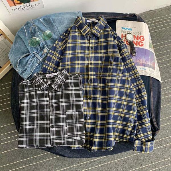 bxyichen spring literary retro long-sleeved shirt men's korean version of the loose trend wild plaid jacket casual shirts, White;black
bxyichen spring literary retro long-sleeved shirt men's korean version of the loose trend wild plaid jacket casual shirts, White;black
