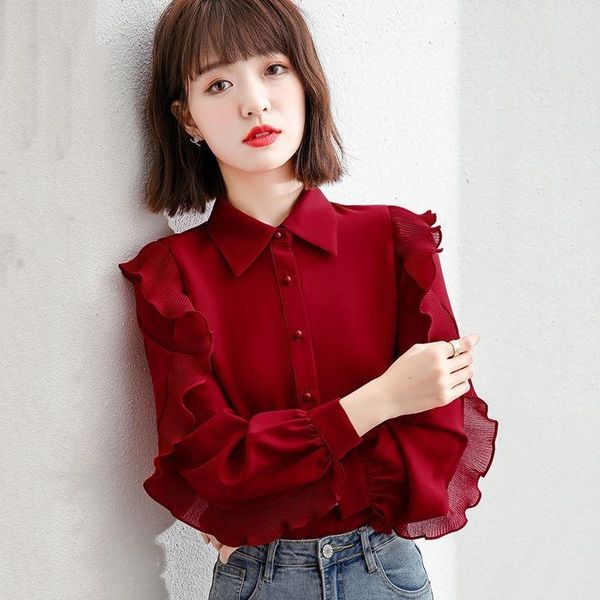 women's blouses & shirts chiffon women summer 2021 turn-down collar ruffles long-sleeved slim elegant office lady outwear, White
women's blouses & shirts chiffon women summer 2021 turn-down collar ruffles long-sleeved slim elegant office lady outwear, White