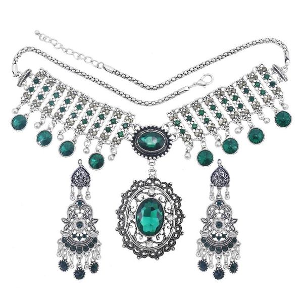 earrings & necklace vintage metal green black crystal earring sets for women tribal bib statement geometric wedding party jewelry, Silver
earrings & necklace vintage metal green black crystal earring sets for women tribal bib statement geometric wedding party jewelry, Silver