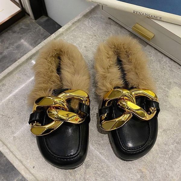 real fur designer gold chain women slippers round slip on winter warm mules shoes flat heel causal slides female loafers, Black
real fur designer gold chain women slippers round slip on winter warm mules shoes flat heel causal slides female loafers, Black